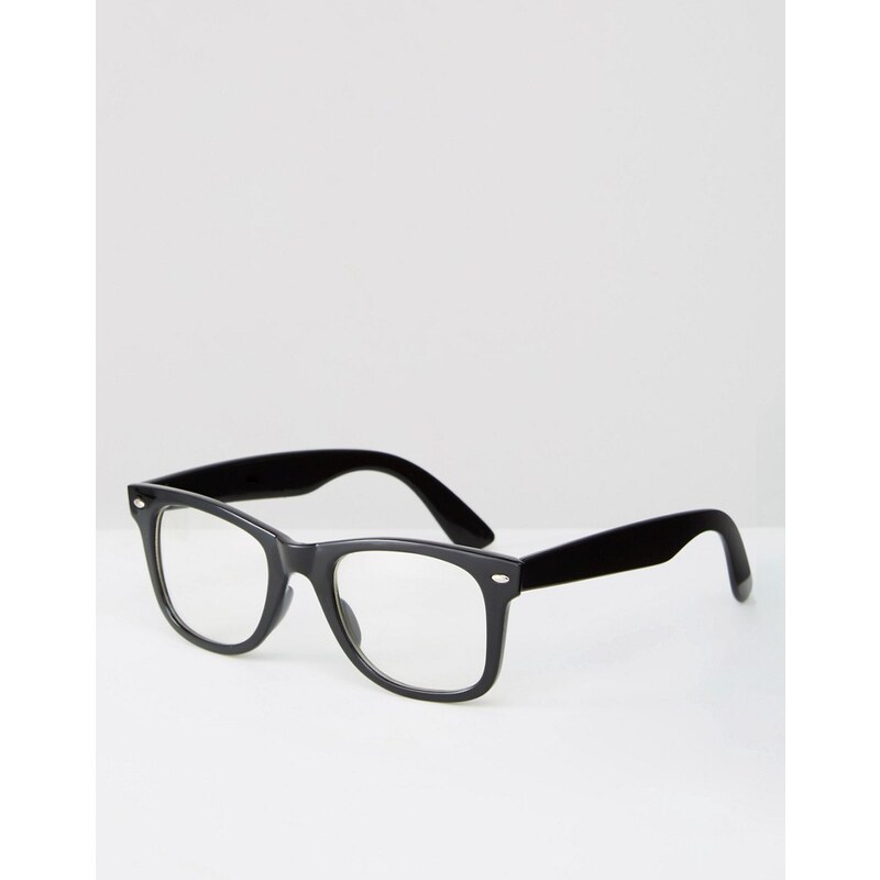 ASOS - Eckige Brille mit transparenten Gläsern - Schwarz