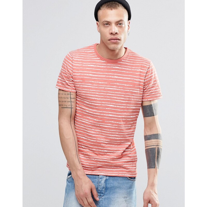 Threadbare - Gestreiftes T-Shirt mit Brusttasche - Orange