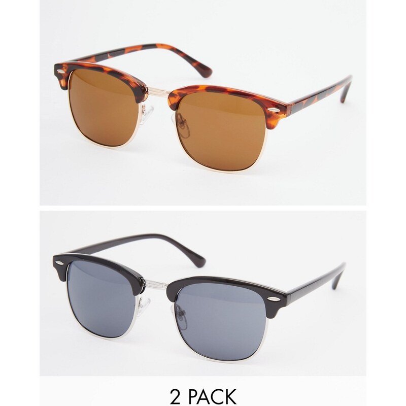 ASOS - Klassische Retro-Sonnenbrille im 2er-Pack - Mehrfarbig