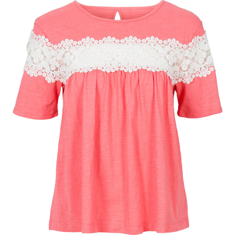 RAINBOW Shirt mit Spitzeneinsatz kurzer Arm in pink für Damen von bonprix