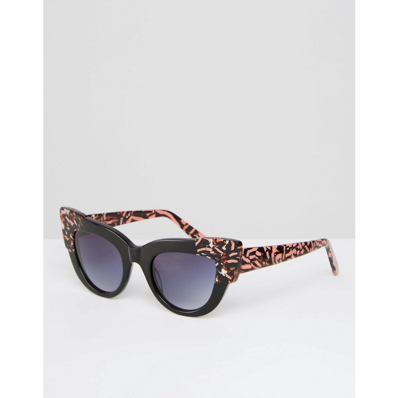 ASOS Premium - Handgefertigte Katzenaugen-Sonnenbrille mit Verzierung an den Seiten - Schwarz