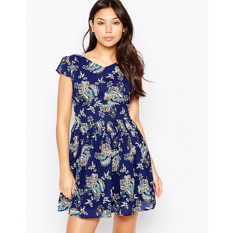 Iska - Kleid mit Blumenmuster und Reißverschluss hinten - Blau