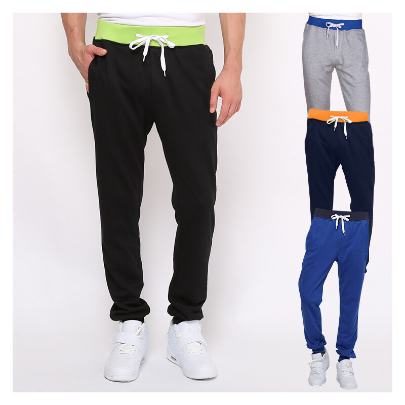 Lesara Klassische Sweatpants mit farbigem Bund - S - Grau
