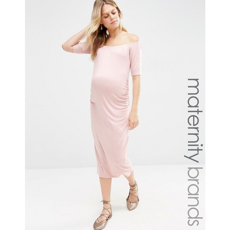 Bluebelle Maternity - Figurbetontes Kleid mit Bardot-Ausschnitt - Rosa