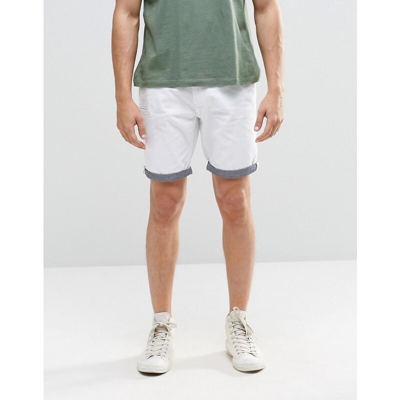 Brave Soul - Chino-Shorts mit farblich abgesetztem Krempelsaum - Weiß