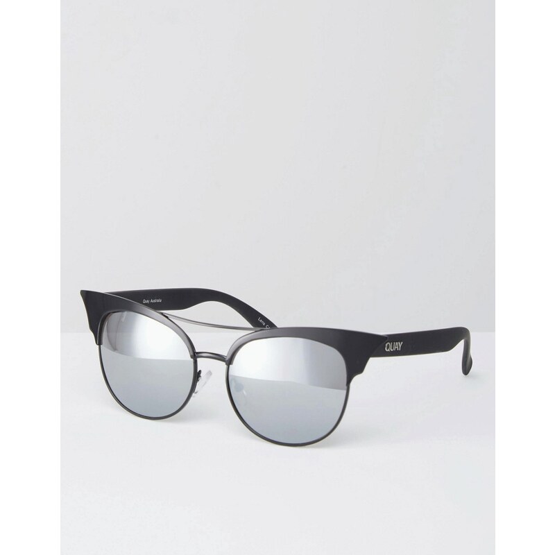 Quay Australia - Zig - Verspiegelte Katzenaugen-Sonnenbrille mit Metallrahmen in Silber - Schwarz
