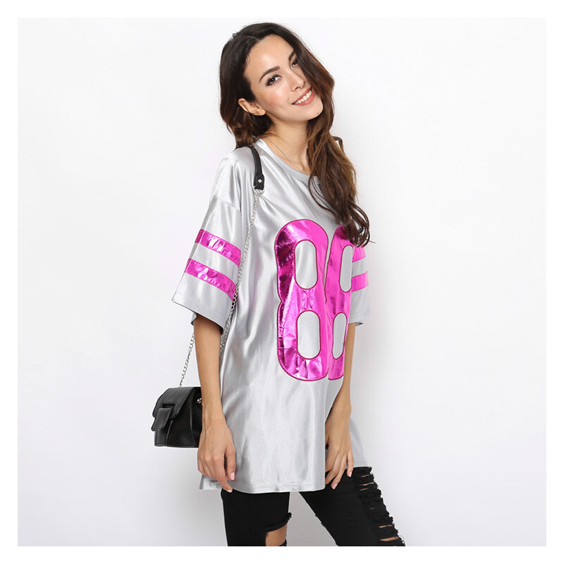 Lesara Oversize-T-Shirt mit Metallic-Print - Grau - S