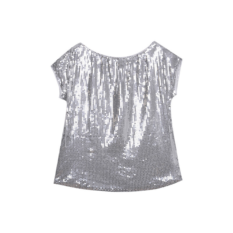 Lesara Pailletten-Shirt mit U-Boot-Ausschnitt - Silber - L