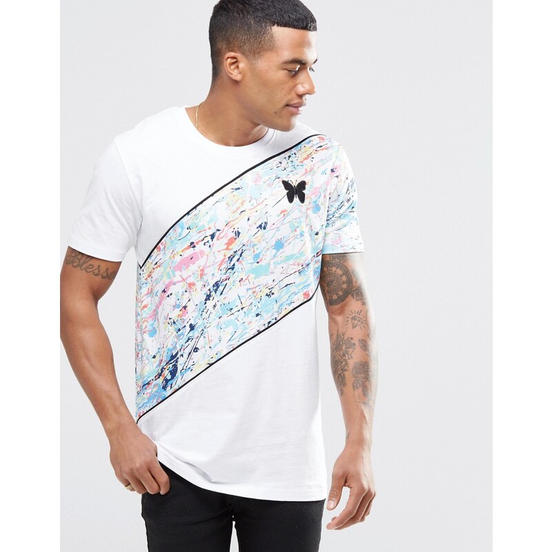 Good For Nothing - T-Shirt mit Diagonalstreifen und Farbkleksmuster - Weiß