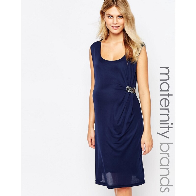 Mama.licious Mamalicious - Verziertes gerafftes Kleid mit V-Ausschnitt vorne - Marineblau