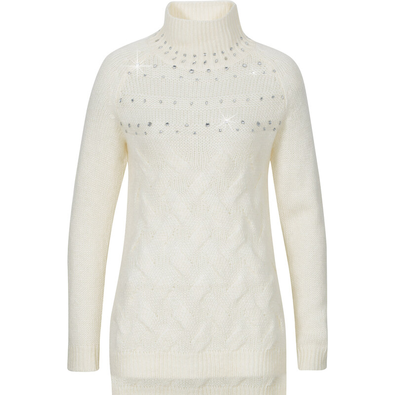 BODYFLIRT Stehkragen-Pullover langarm in weiß für Damen von bonprix