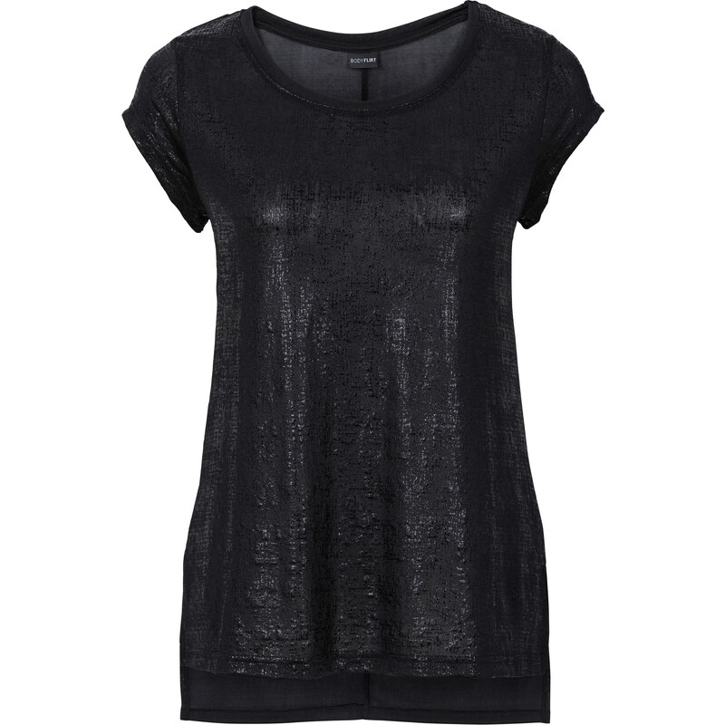 BODYFLIRT Glitzer-Shirt kurzer Arm in schwarz für Damen von bonprix