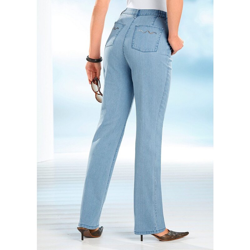 Große Größen: Classic Basics Jeans mit Glitzersteinchen in Wellenform, blue-bleached, Gr.38-56