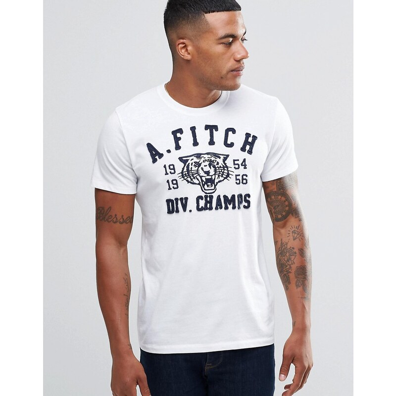 Abercrombie & Fitch Abercrombie - Wildcats - Besticktes weißes T-Shirt in schmaler Muscle-Passform - Weiß