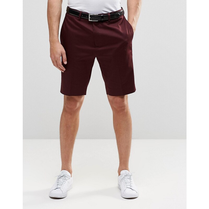 ASOS Tailored - Mittellange, enge Shorts in Weinrot - Rot