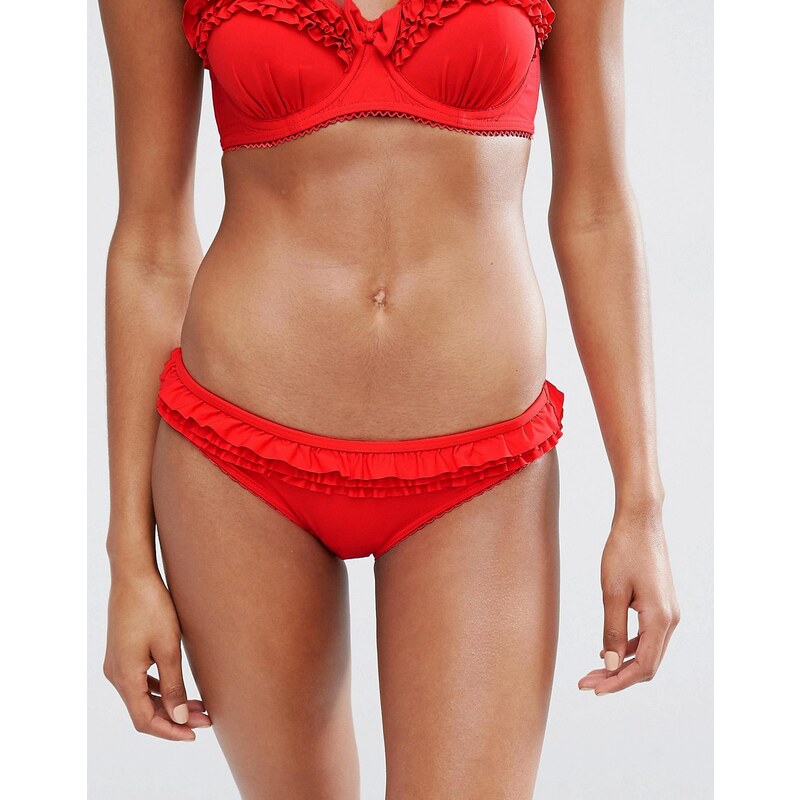 Floozie - Bikinihose mit Rüschen - Rot