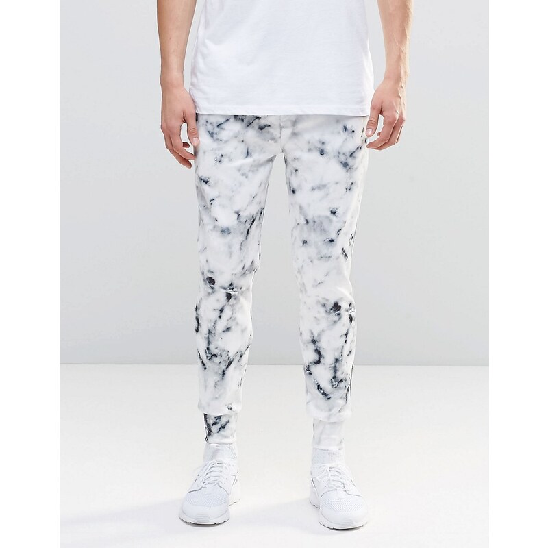 N1SQ - Neopren-Jogginghose mit Marmor-Print - Weiß