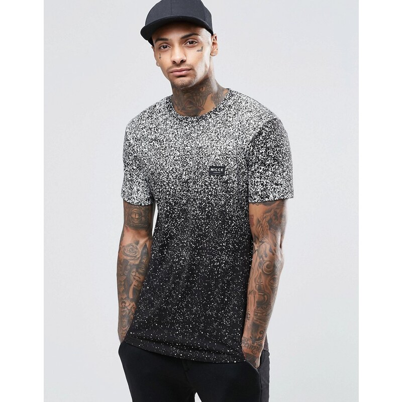 Nicce London - T-Shirt mit verblasstem Fleckendruck - Schwarz
