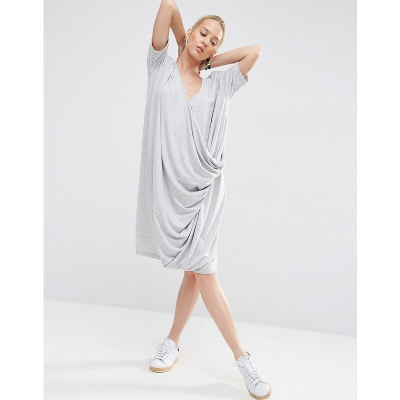 ASOS WHITE - Kleid mit V-Ausschnitt und drapiertem Design - Grau