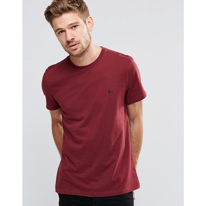 Jack Wills - Burgunderrotes T-Shirt mit Pfauenlogo - Rot