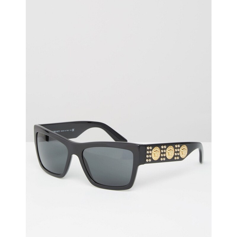 Versace - Eckige Sonnenbrille mit seitlicher Verzierung - Schwarz