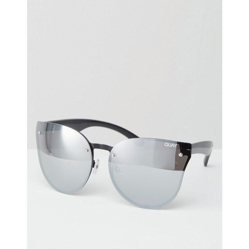 Quay Australia - Higher Love - Verspiegelte Katzenaugen-Sonnenbrille ohne Rahmen in Silber - Schwarz