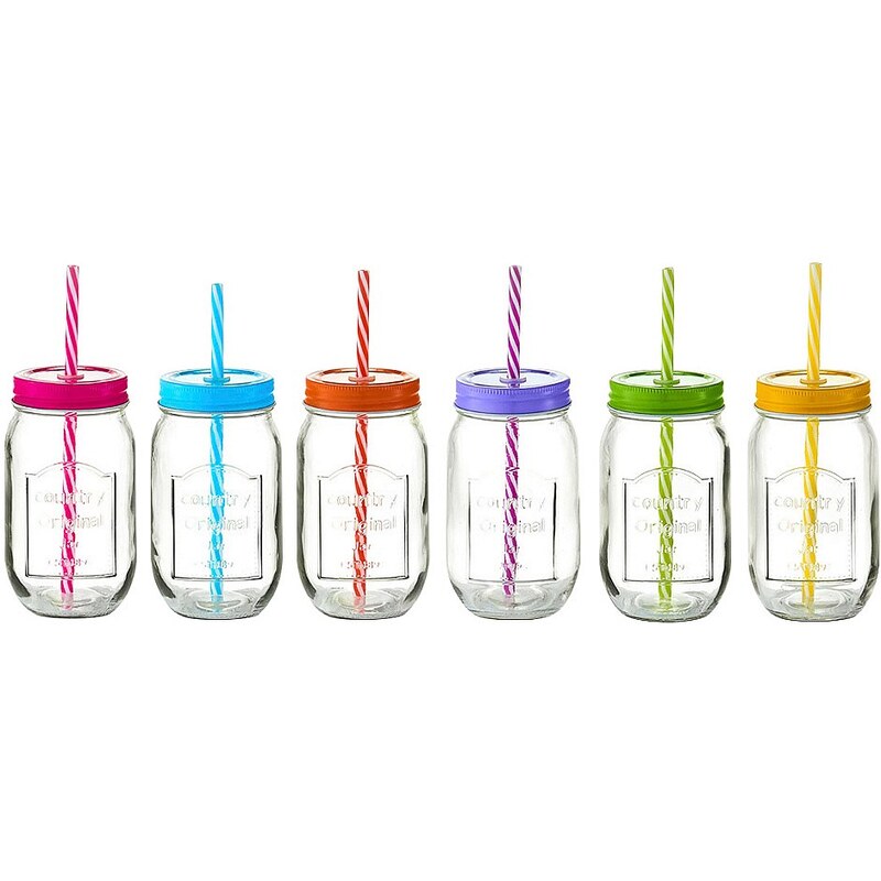 ZELLER Trinkglas »Color Lid« mit Strohhalm, 6er-Set