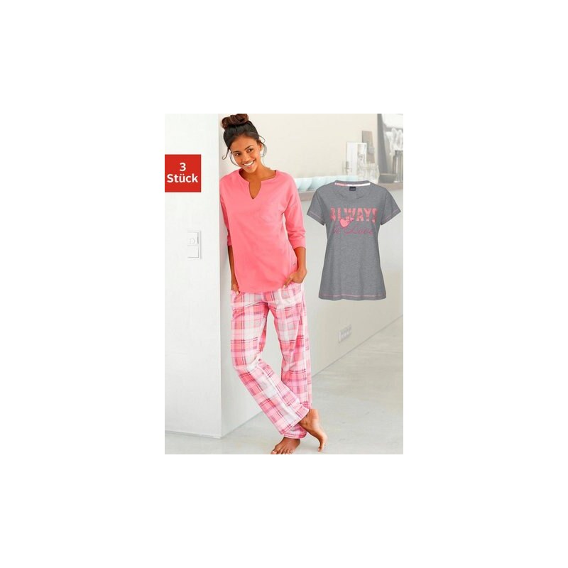 Pyjamaset (3 tlg.) Modernes Design mit karierter Hose Arizona grau 32/34,36/38,40/42,44/46,48/50,52/54,56/58