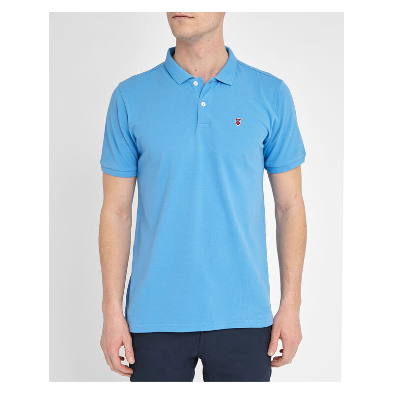 KNOWLEDGE COTTON APPAREL Blaues Poloshirt aus Piqué-Baumwolle Eule