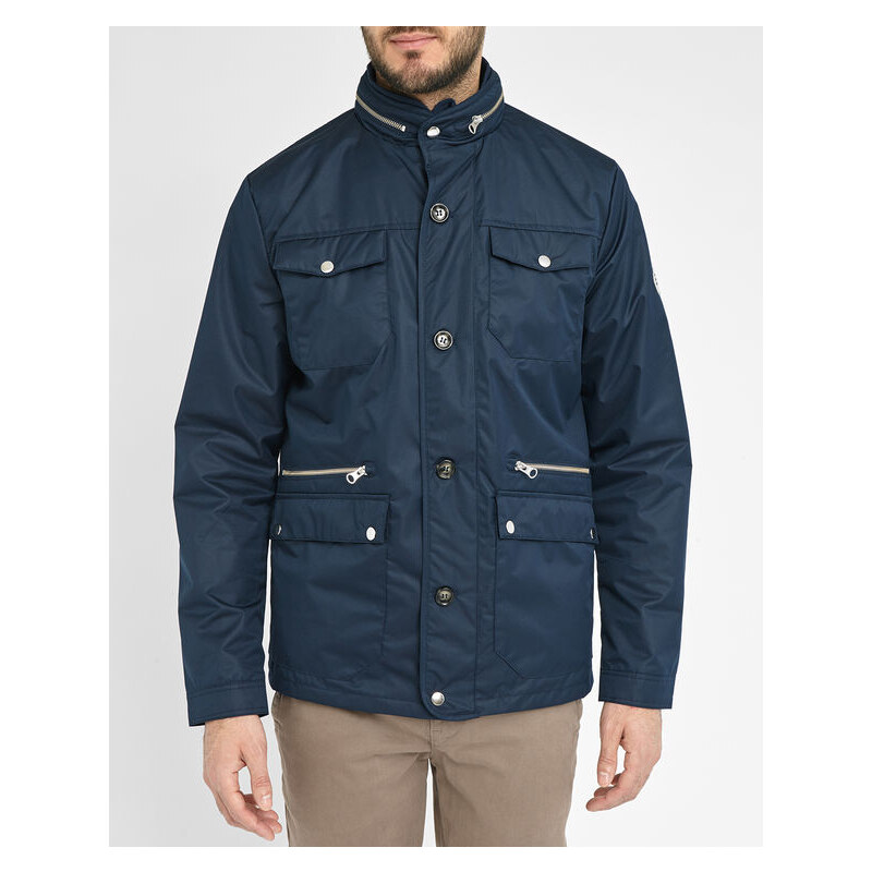 KNOWLEDGE COTTON APPAREL Marineblaue Jacke mit zwei Knöpfen und aufgesetzten Taschen
