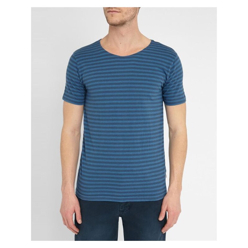 KNOWLEDGE COTTON APPAREL Blau und marineblau gestreiftes T-Shirt
