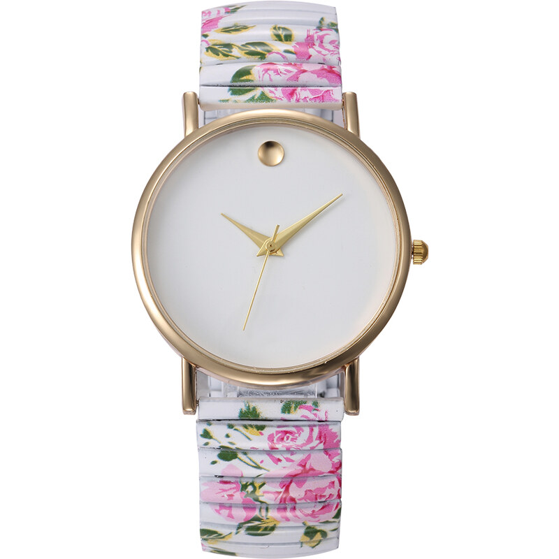 Lesara Armbanduhr mit elastischem Band Floral - Weiß