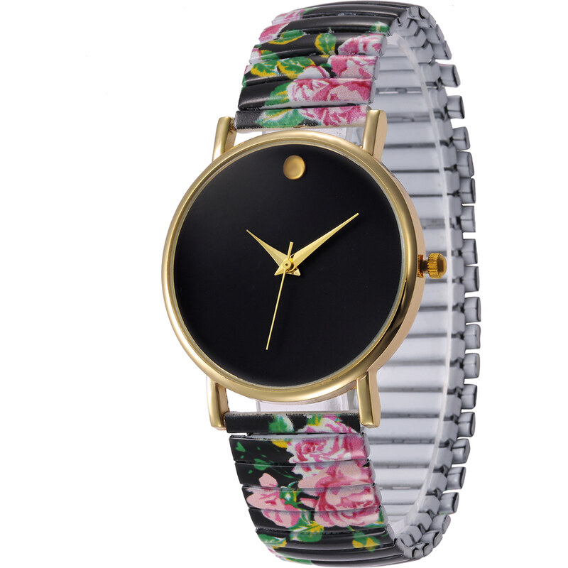 Lesara Armbanduhr mit elastischem Band Floral - Schwarz
