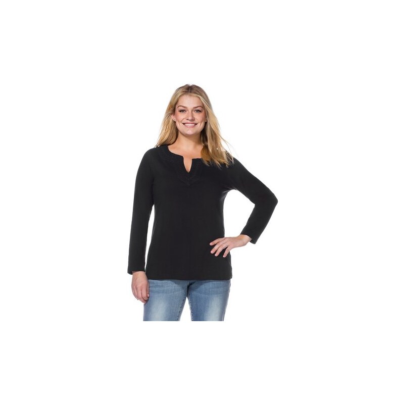 SHEEGO CASUAL Damen Casual Langarmshirt mit Stickerei schwarz 40/42,44/46,48/50,52/54,56/58