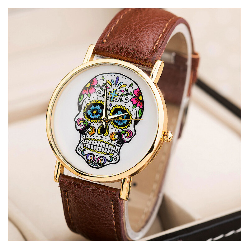 Lesara Armbanduhr mit Totenkopf-Design - Braun