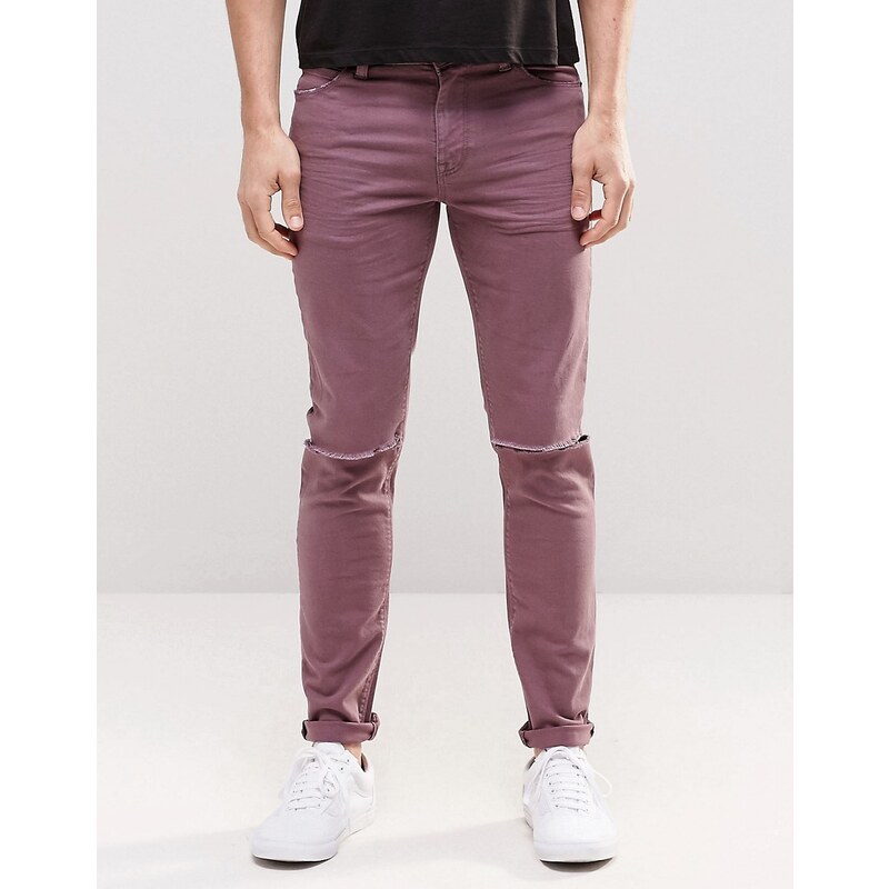 ASOS - Violette Skinny-Jeans mit Knierissen - Violett