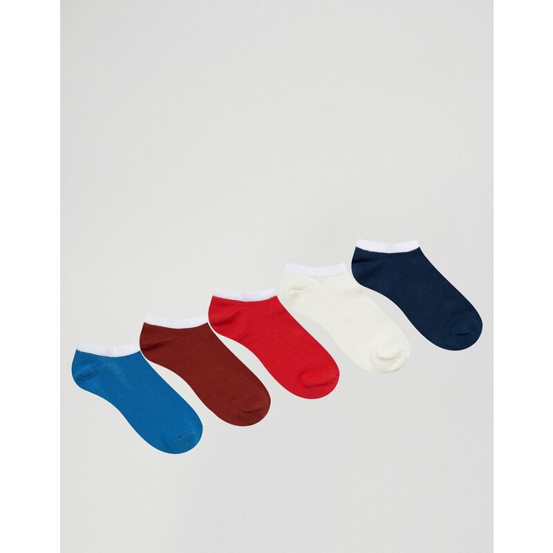 ASOS - Sneakersocken in Blau und Rot, 5er-Pack - Mehrfarbig