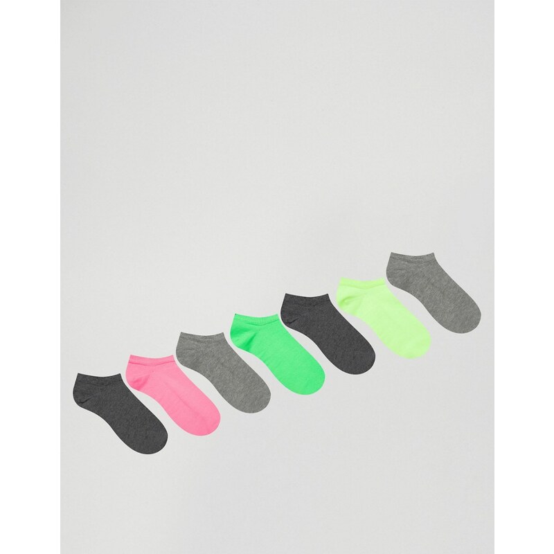 ASOS - Sneakersocken im 7er-Set in Neon und Grau - Mehrfarbig