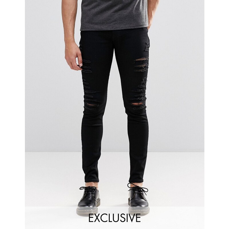 Cheap Monday - Low Spray Slash Extreme - Sehr enge Jeans in Schwarz mit ausgeprägten Rissen - Schwarz