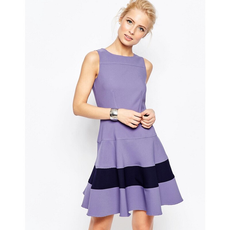 Closet London Closet - Ausgestelltes Kleid mit farblich abgesetzter Bahn - Violett
