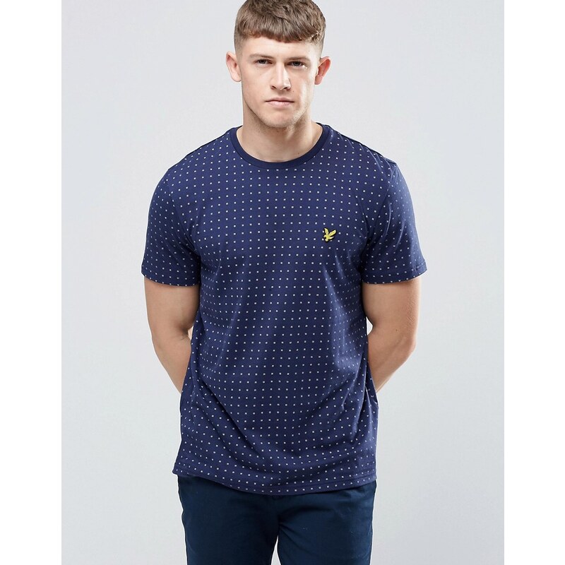 Lyle & Scott - Marineblaues T-Shirt mit eckigem Punktemuster - Marineblau