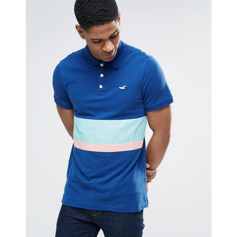 Hollister - Jersey-Polohemd mit Bruststreifen - Blau