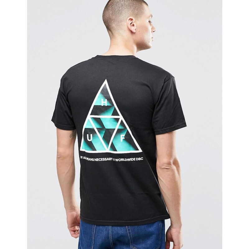 HUF - T-Shirt mit dreieckigem Retro-Print hinten - Schwarz