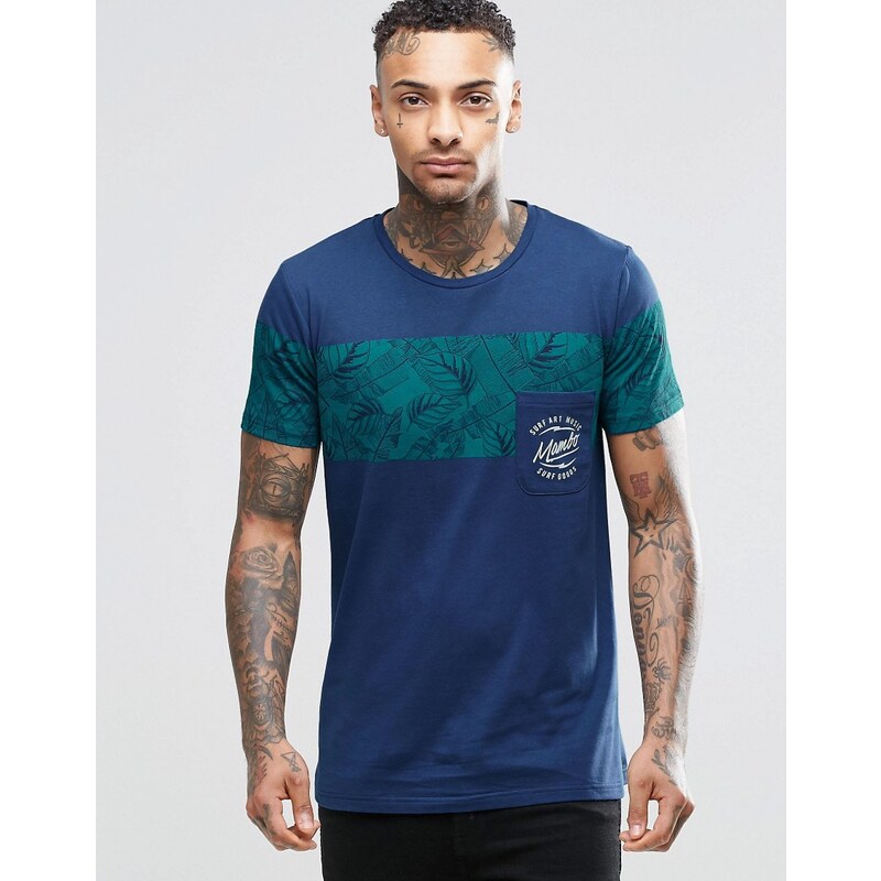 Mambo - T-Shirt mit Tasche und Blättermotiv - Marineblau