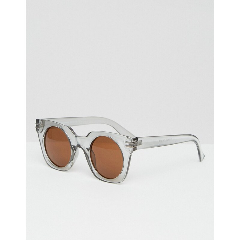 7X - Breite, eckige Sonnenbrille mit runden Gläsern - Schwarz