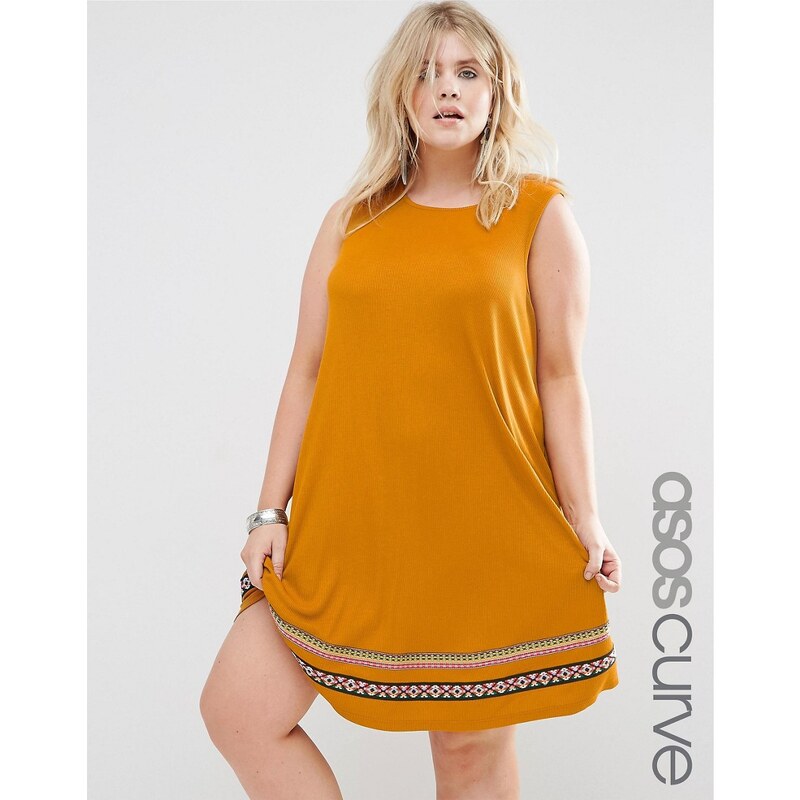 ASOS CURVE - Ausgestelltes Sommerkleid aus Rippstrick mit Paspelierung - Orange