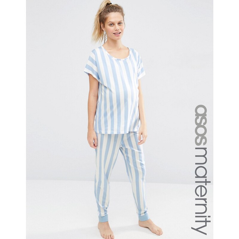 ASOS Maternity - Gestreifter Schlafanzug mit T-Shirt und Hose im Set - Mehrfarbig