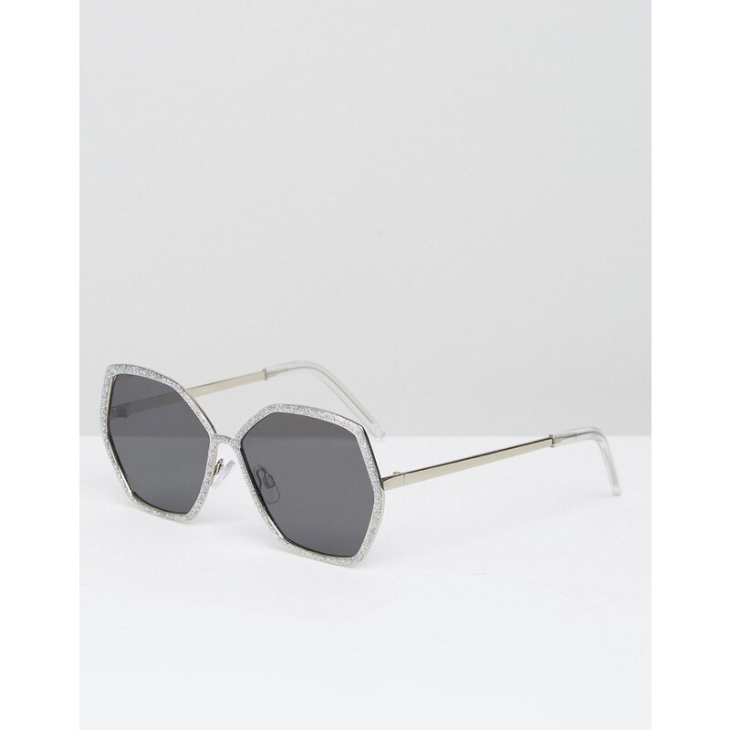 ASOS - Übergroße Sonnenbrille im Stil der 70er in Silber glitzernd - Mehrfarbig