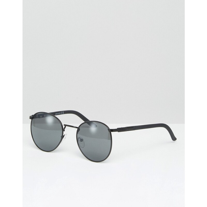 ASOS - Runde Metall-Sonnenbrille mit gummierten Bügeln - Schwarz