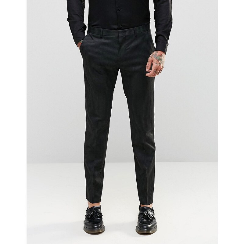 ASOS - Schmale Anzughose mit farblich abgestimmten Streifen - Schwarz